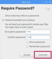 deja dup require password
