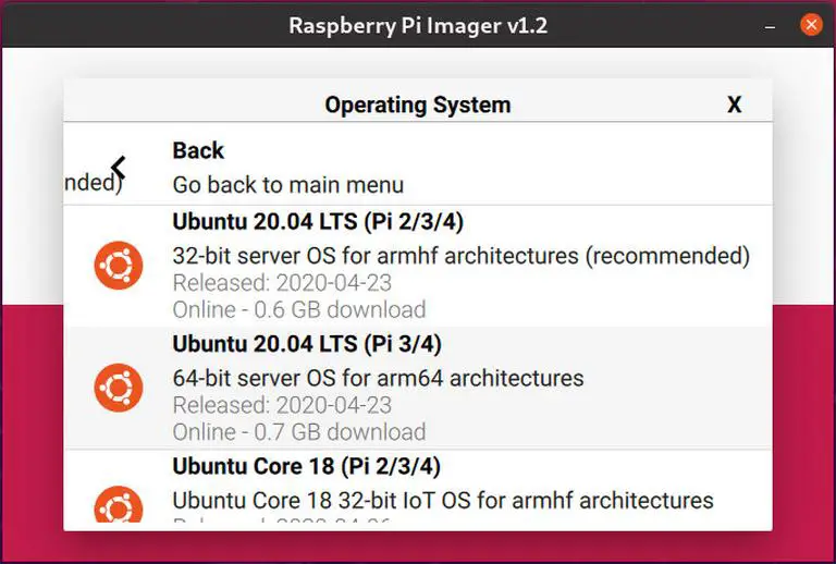 raspberry pi imager choose ubuntu