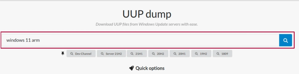 search windows 11 in uupdump
