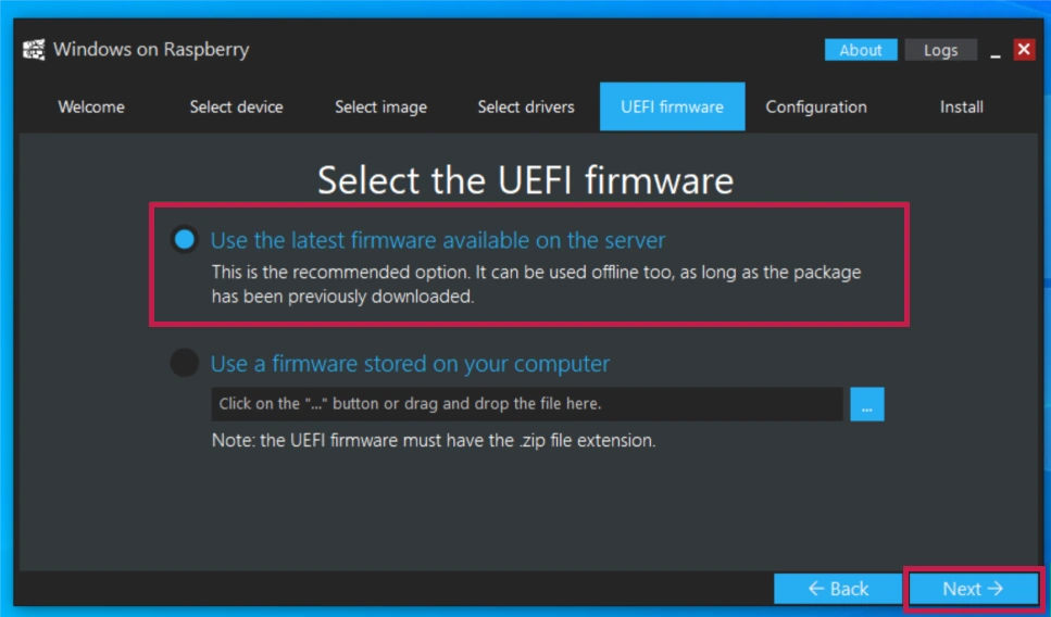 select uefi firmware
